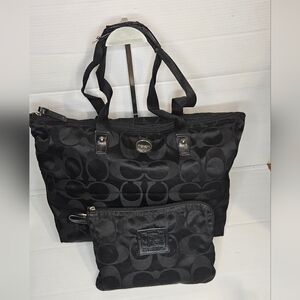 COACH Getaway Signature Nylon Packable Weekender Tote Bag Black Y2K Travel